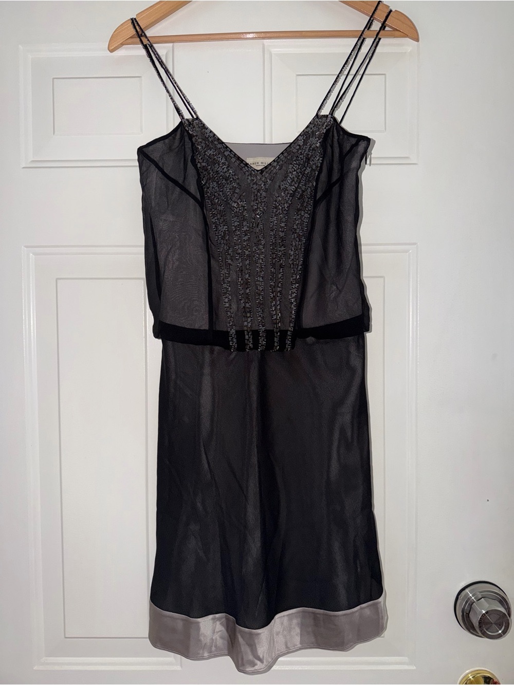 Vintage Karen Mullen. Black Silk Embellished Slip Dress. Sz 6